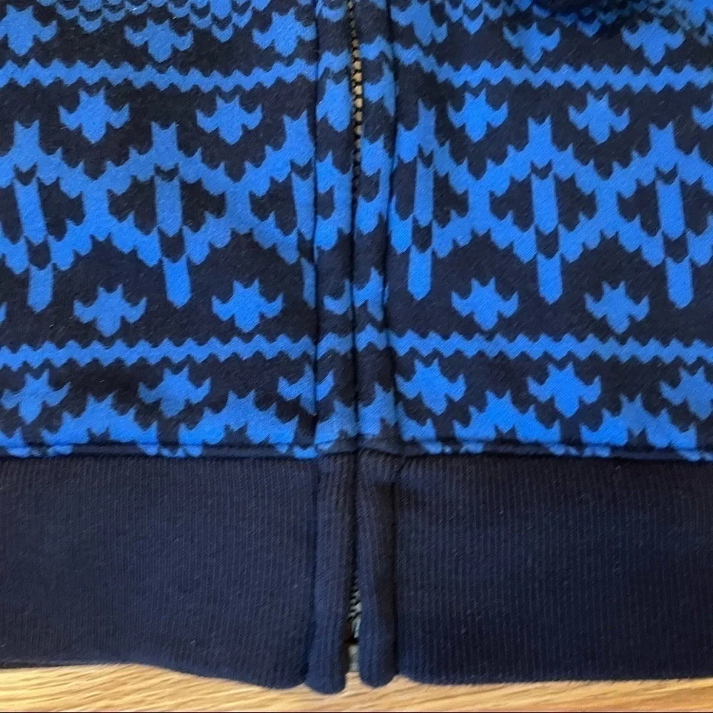 Lands’ End Sherpa jacket zip hoodie youth L blue black geometric ikat pattern